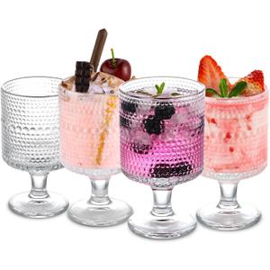 WHJY Cute Wine Glasses Set of 4, Cute Cocktail Glasses, 8 oz Vintage Glasses, Short Stem Wine Glasses - Pearl