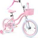 bicystar Girls Bike for Kids Ages 2-8 Years, 12 14 16 18 Inch Kids Bike with Training Wheels, Basket & Streamers, Pink Little Girls Bicycle with Coaster Brake, Birthday Gift