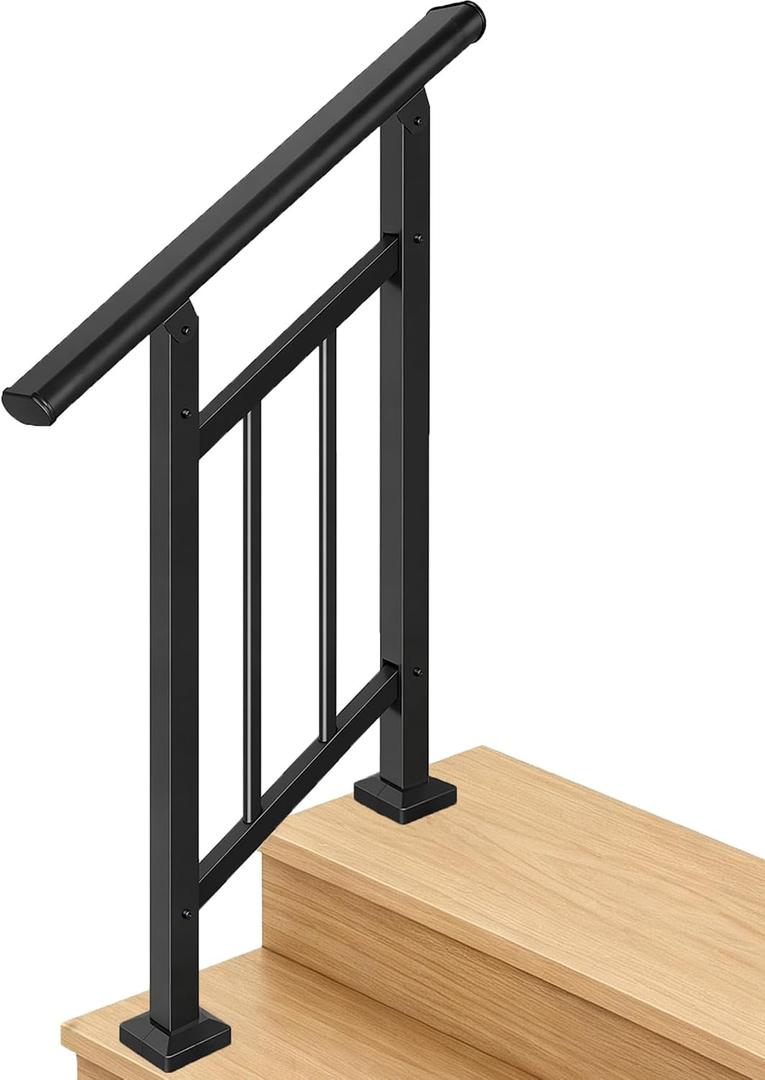 Metty Metal 2-Step Hand Rails for Outdoor Steps with Black Balusters