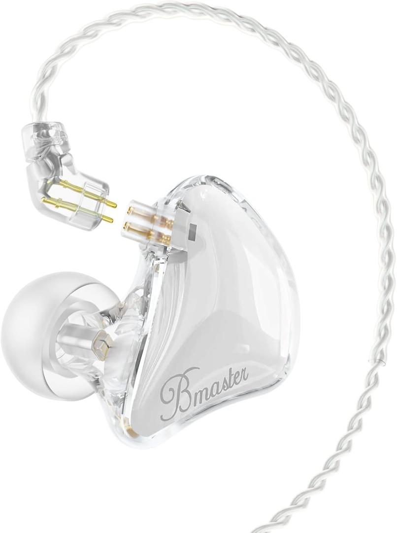 BASN Bmaster 2-Pin Triple Drivers in Ear Monitor Headphone with Two Detachable Cables Fit in Ear Suitable for Audio Engineer, Musician (White)