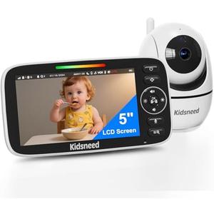 Baby Monitor with Camera and Audio  720P Baby Camera No WiFi, 5 inch Screen,48 Hours Battery Life, Night Vision, Remote Pan& Tilt& ZoomTwo-Way Talk, Lullabies, Thermal Monitor, 1000ft Range