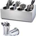 Commercial Utensil Holder for Kitchen Counter, Silverware Organizer 8 Cups Large Utensil Holder Stainless Steel for Restaurant, Metal Utensil Caddy Cutlery Organizer for Countertop, Silver