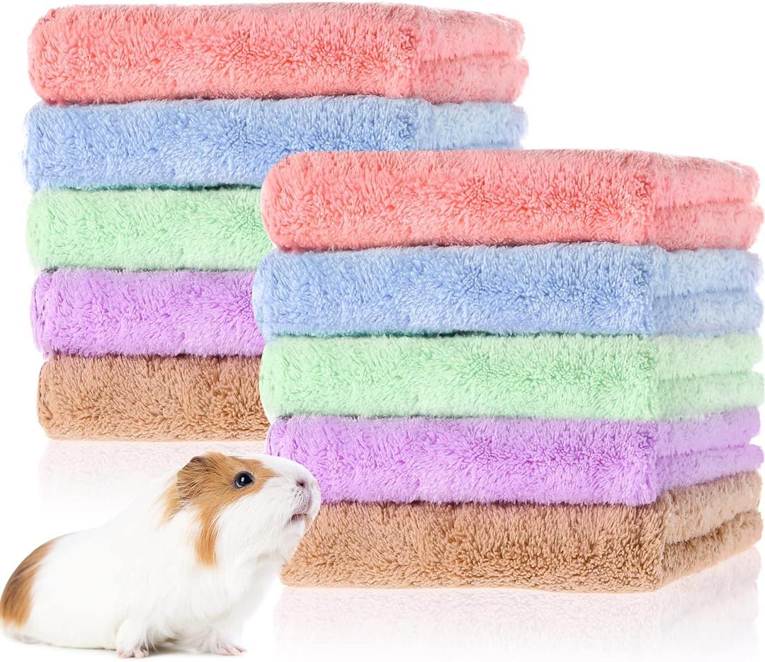 Tatuo 10 Pack Guinea Pig Fleece Cage Liners, Washable Small Animal Bedding Blankets Soft Reusable Pee Pads Absorbent Cage Mats for Guinea Pig Hamster Rabbit Hedgehog(11.8 x 11.8 Inch,Mixed Colors)