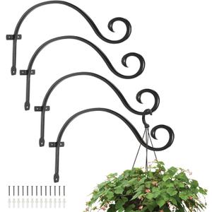 MorTime 4 Pack Hanging Plant Brackets, 12.2 Inches Wall Mount Bird Feeder Hanger Plant Hook with Screws Metal Plant Hangers for Outdoor Lanterns Wind Chimes Bird Feeders