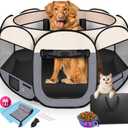 45" Foldable Pet Playpen for Large Dogs, HOMAGICO Pet Playpen for Indoor Cats Enclosed, Portable Dog Playpen Outdoor Tent Crate with Carrying Case, Water-Resistant and Removable Shade Cover, Grey