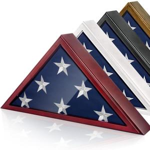 Glass Front Flag Display Case for Burial Flag - Wall Mounted 9.5 X 5 Feet Flag Box for American Veteran Flag and Folded Flag Display - Ideal for Honoring Military Service (Mahogany)