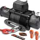 RUGCEL WINCH 12000lb 12V Truck Waterproof Electric Black Synthetic Rope Electric Winch with Hawse Fairlead,Wired Handle,2 Wireless Remote Control, Trailer Winch