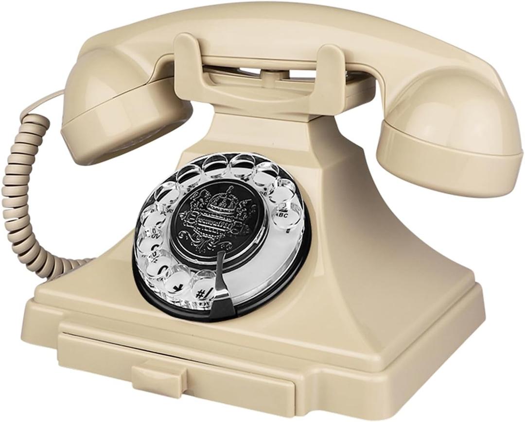 Retro Landline Telephone, Corded Antique Phone Vintage, 1930s Rotary Dial Home Decor Phone, Old Fashion Decorative House Phones for Seniors, Working Basic Rotary Phones for Home/Office/Hotel/School (Ivory)