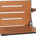 Seachrome Silhouette Comfort Folding Wall Mount Shower Bench Seat with Arms, Teak Seat with Silver Frame
