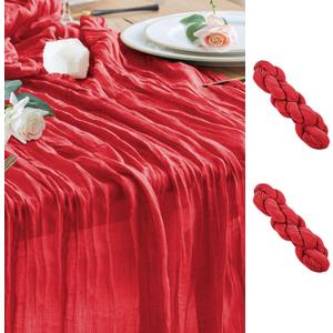 Wokceer Cheesecloth Table Runner 2Pack 10FT Red Boho Gauze Easter Christmas Cheese Cloth Table Runner for Party Thanksgiving Long Rustic Sheer Table Runners for Baby Bridal Shower Wedding Table