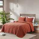 Boho Burnt Orange King Size Quilt Bedding Sets with Pillow Shams, Lightweight Soft Bedspread Coverlet, Red Quilted Blanket Thin Comforter Bed Cover, All Season, 3 Pieces, 104x90 inches