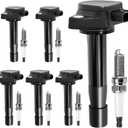 Ignition Coil Pack and Iridium Spark Plugs Set of 6 Compatible with Honda Accord 2008-2012, Odyssey 2008-2017, Crosstour 2012 & Acura TL 2009-2014, TSX 2010-2014, RL - 3.5L 3.7L Replace UF603, 97390
