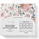 Graco Pack and Play Sheets Fitted, TotAha Buttery Soft Mini Crib Sheets Girl, Floral Pack N Play Mattress Sheets Hypoallergenic, Premium Jersey Playrad Sheets, Meredith Allover & Pale Pink, 2 Pack