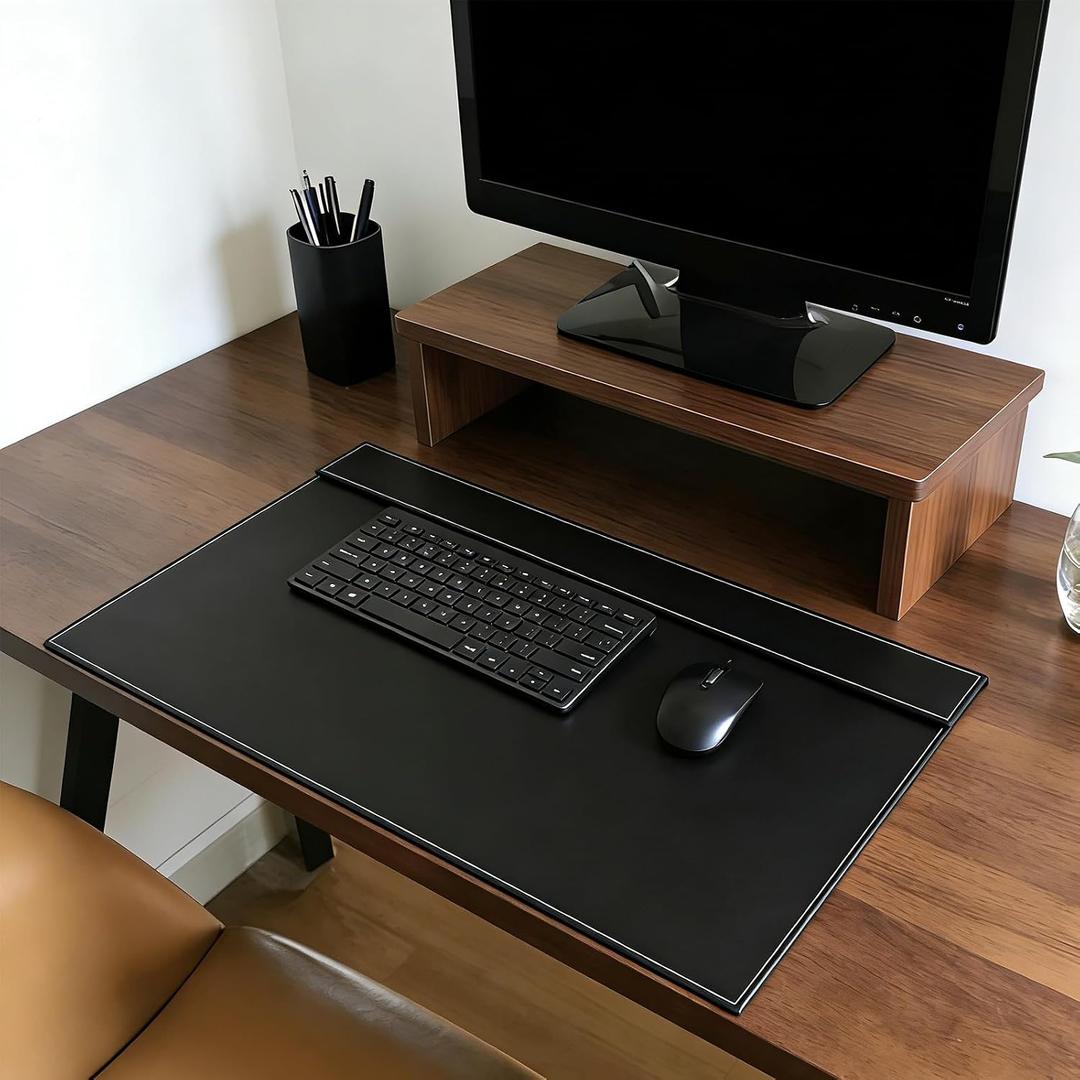 Fumete 31.5" x 17.7" PU Leather Desk Pad Mat, Large Waterproof Desk Blotter with Top Rail, Dual-use Writing Board & Mouse Pad for Office Home Desktop