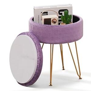 Cpintltr Modern Velvet Foot Rest Stool Upholstered Round Storage Ottomans Multipurpose Dressing Stools Luxury Home Decor Ottoman Coffee Table Top Cover Footstool with Metal Legs for Couch Beige