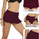 Halcurt Women's Mid Waisted Ruched Ruffle Swim Skirts with Hipster Sexy Bikini Swimsuit Bottoms (Red, L)