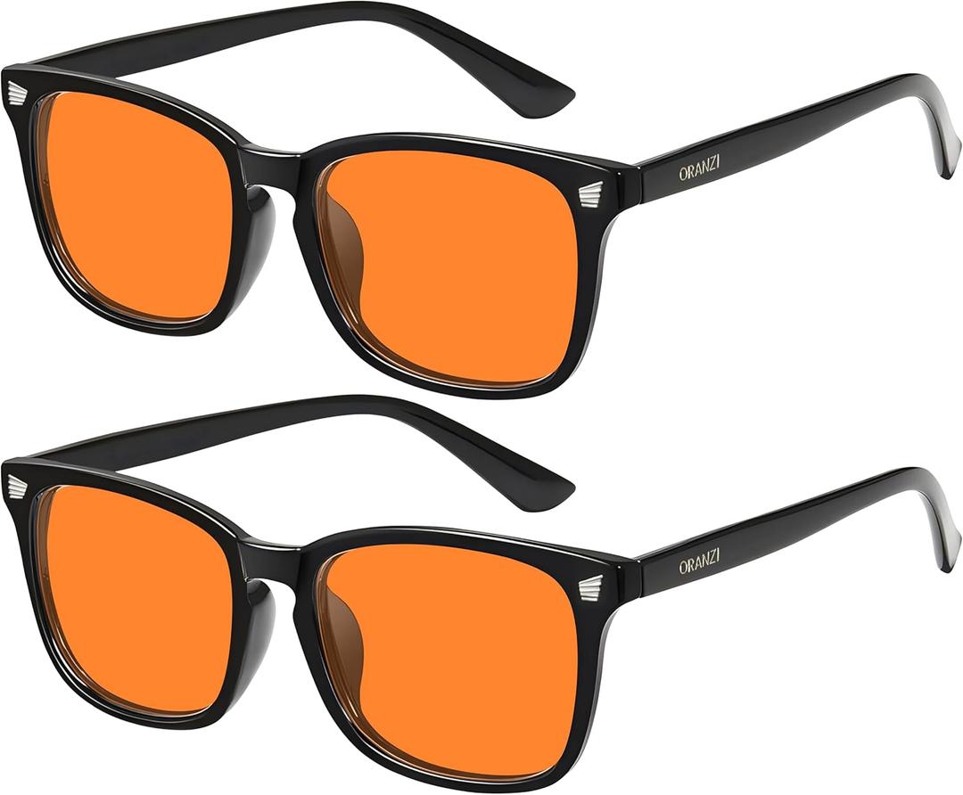 2 pack 98.6% Blue Light Blocking Glasses Men Woman for Better sleep, Computer Gaming Glasses Blue Light Filtering Amber Lenses Anti-Fatigue & Eye Strain (A2 All Black)