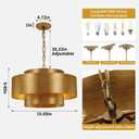 Brass Drum Tiered Chandelier For Dining Room Rustic Foyer Pendant Light, 19.69 inches x 48.78 inches