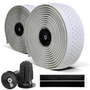 Road Bike Handlebar Tapes, White Bicycle Bar Tape with High Stain Resistance Silicone Surface, Shock Absorbing EVA Bike Grip Tapes for Handlebar (Set of 2, White)
