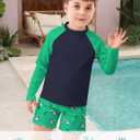 Boys Long Sleeve Rash Guard Swimsuit Kids 2-Pieces Bathing Suits Set (10-12 Years, Grass Green)
