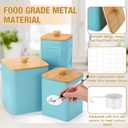 Tioncy Kitchen Canisters for Countertop Set of 3 Metal Canisters Sets with Bamboo Lids Spoon Airtight High Capacity Coffee Tea Sugar Flour Jars with DIY Labels Farmhouse Food Storage(Turquoise,L,M,S)
