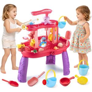VROGTIK Water Table for Toddlers 3-5, Kids Sand Water Table with Fishing Game Set, Sensory Play Table Toys for Outdoor Pool Beach Backyard Summer Birthday Gift for Girls Outside Toys for Toddler