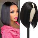 V Part Wig Human Hair Straight Bob Wigs For Black Women 12 Inch Short Bob Wig Human Hair Clip in V Part Wig Vietnam Remy Hair Wigs Natural Black Extensions