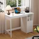 woodtalks Modern Small White Desk with Drawers - 39.3" Wood Desk for Home Office & Study | Makeup White Vanity Desk | Small Computer Desk & Desk for Bedroom, 39.3" x 17.72" x 30"