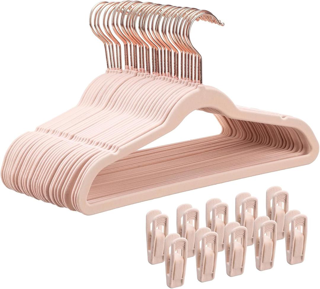 Tonswachic 14 Inch Velvet Kids Hangers - 30 Pack, Durable & Non-Slip Closet Organizers for Big Kids & School-Age Children, Ultra Slim Space-Saving Design (13.8" W x 7.8" H), Pink