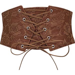 TRIWORKS Women Waist Belt Corset Lace Up Tied Waspie Elastic Wide Belt for Dresses Halloween Pirate Corset (Fit Waist Size 27"-31", Dark Coffee)