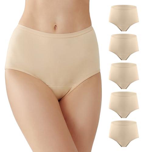 BATTEWA Incontinence Underwear for Women Washable, Leak Proof Underwear High Waist Cotton,Bladder Leakage 50ML (5Beige, 4X-Large, 5 Pack)
