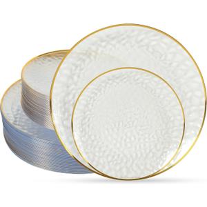 ISFANGCO 72Pcs Clear Plastic Plates with Gold Rim, Clear Disposable Plates, Hammered Party Plate Includes 36 Dinner and 36 Dessert Plates for Party & Wedding
