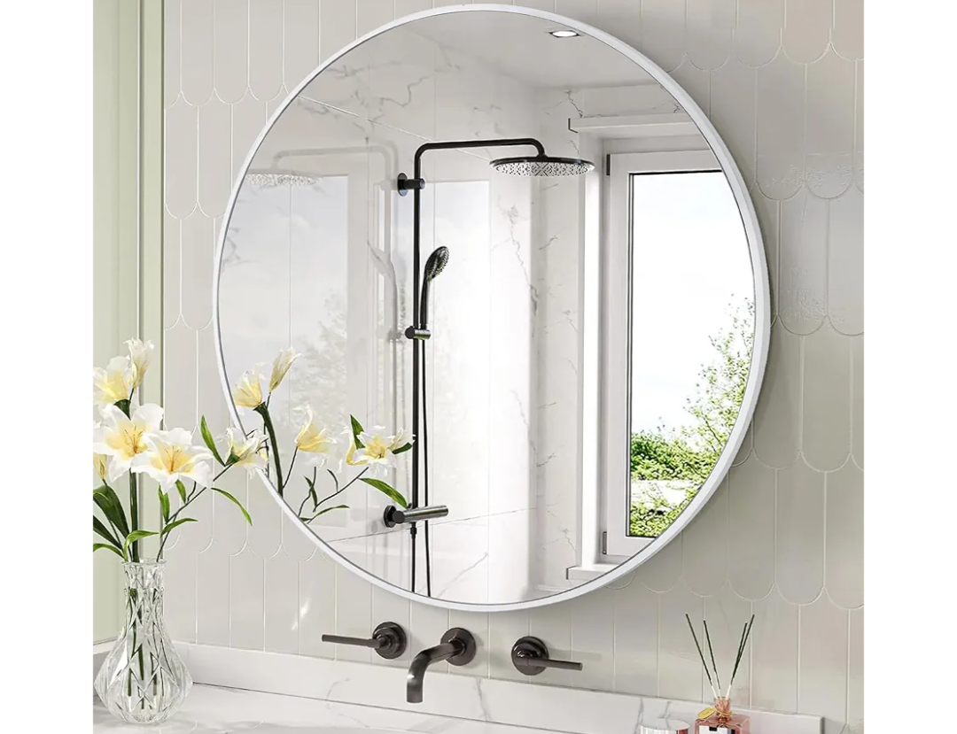 Round Wall Mirror 24 Inch, White Framed Circle Mirrors for Bathroom, Bedroom, Living Room or Entryway (White)