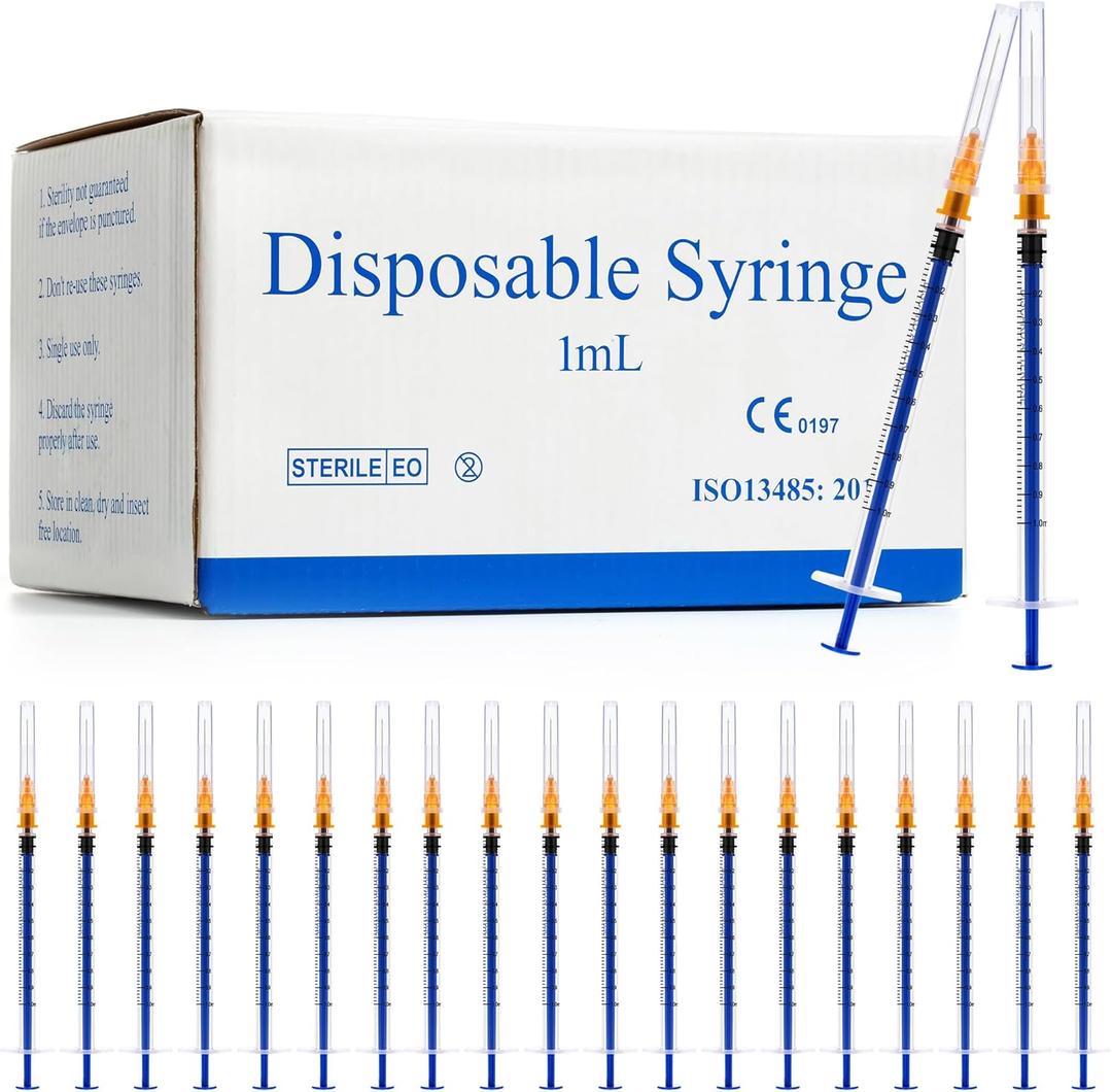 100 Pack 1ml Syringes with Needle - 25G 1 inch Disposable 1cc Syringe for Scientific Lab Use, Sterile Individually Wrapped