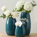 hjn Ceramic Vase Set of 3 Teal Flower Vase for Home Decor, Modern Decorative Vase for Flowers Vases for Your Ideal Shelf Decor/Table/Living Room/Kitchen/Office-Teal