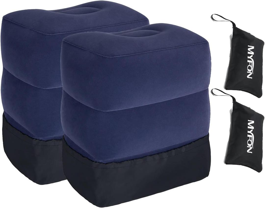Inflatable Travel Foot Rest Pillow, Adjustable Height Leg Rest Pillow for Cars, Home, Office, Trains, Airplane, Make a Flat Bed for Baby, Kids, Toddlers, with 2in1 Storage Bag (2 Pack)