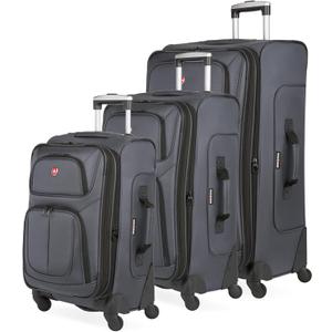 SWISSGEAR Sion Softside Expandable Spinner Luggage Durable Lightweight Travel Suitcase, Dark Grey, 3-Piece Set 