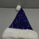 Sequin Santa Hat for Adults with Shiny Sequin and Fluffy Pompom, Party Hat for New Year Xmas Festival (Blue)