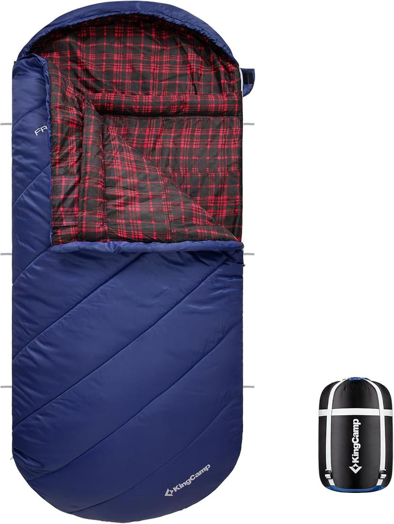 KingCamp Sleeping Bag for Adults, Cold Weather & Warm Extra Wide Big & Tall XL Portable Waterproof Flannel Sleeping Bags, Essentials Gear Accessories for Camping Backpacking Hiking Indoor & Outdoor (86.6" x 39.4", 32F Ultimate Warmth Navy)