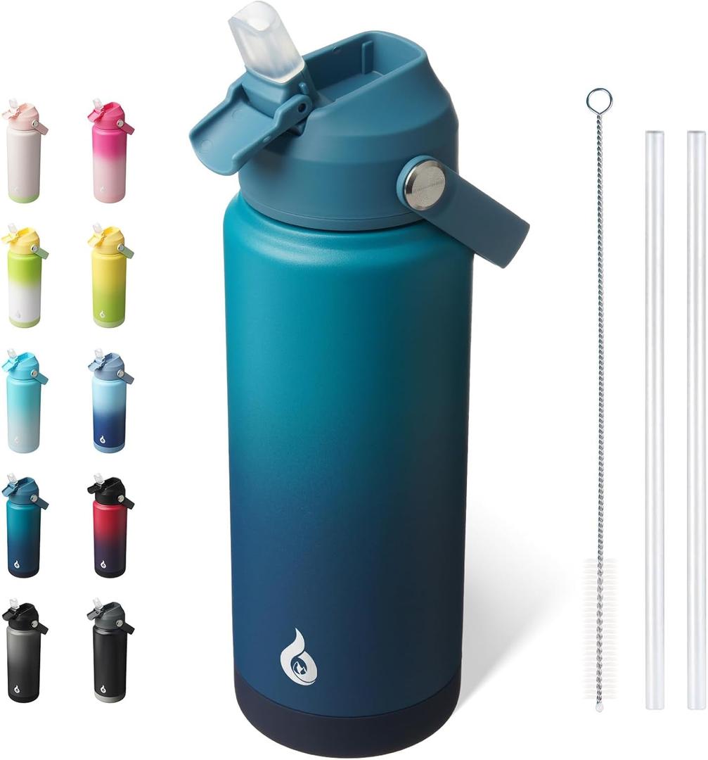 BJPKPK Water Bottle with Straw Lid, 24oz Vacuum Insulated Water Bottles, Metal Stainless Steel Thermos for Sports, Travel, BPA Free Leak Proof Thermos, Cups, Flasks, Tumblers,Vast (24 Ounces)