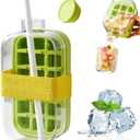 Ice Cube Bottle, 2 in 1 Zero Touch Press Ice Cube Mold Water Bottle with Lid and Bin, Ice Bottle Cup, Ice Cube Making Bottle with Lid for Freezer, Travel, Gym & Home Use