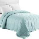 puredown Blankets Queen Size - Soft Lightweight Down Blanket for Bed, Cozy Warm Luxury Bed Blanket with Satin Trim, Blue (90"X90")