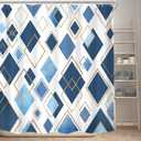 KOMLLEX Blue Abstract Shower Curtain for Bathroom Decor 72Wx72H Inches Modern Minimalist Geometric Navy Blue Gold Simple Mens Cool Contemporary Aesthetic Fabric Waterproof Polyester 12 Pack Hooks