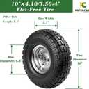 Parts Camp 4.10/3.50-4 tire replacement gorilla cart tires 10" Flat-Free Solid Tires and Wheels hand truck tires dolly tires wagon wheels With 5/8" Bearings 2.15" Offset Hub 2Pack