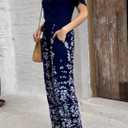 XNC Women's Casual Jumpsuits 2025 Summer Trendy Wrap V Neck Short Sleeve Wide Leg Pants Floral Print Rompers with Pockets (Medium)