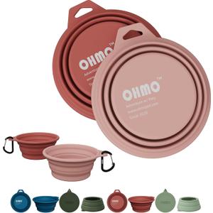 OHMO Collapsible Dog Bowl(2 Pack, 12oz/400ml) Premium Silicone Pet Water Bowls for Cats & Dogs, Portable Dog Travel Bowls Foldable for Outdoor Camping Hiking (Erythrinus&Coral)