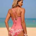ZAFUL Womens Tankini Swimsuits Smocked 2 Piece Bathing Suits Modest Tie Back Swimwear (Pink, XL)