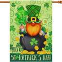 Happy St Patricks Day Gnome House Flag Burlap 28x40 Double Sided, Green Leprechaun Hat Shamrock Lucky Clover Holiday Party Sign Large Flags Yard Outdoor Decorations DF656-28