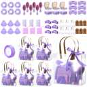 6 Sets Baby Shower Prizes for Winners Gifts Headband Hair Brush Jewelry Box Compact Mirror Powder Puff Hair Tie Claw Gift Bag Bridal Shower(Purple)