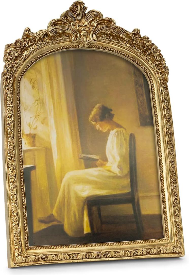 Vintage Picture Frame, Gold Vintage Arched Frame Decor for Tabletop and Wall Mounting, Antique Arched Photo Decor for Home, Gold, 6x8 Inch